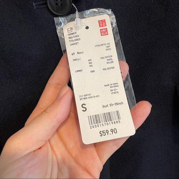 Uniqlo Wool Blend Navy Blazer Small NWT Preppy Collegiate Jacket - Picture 3 of 10